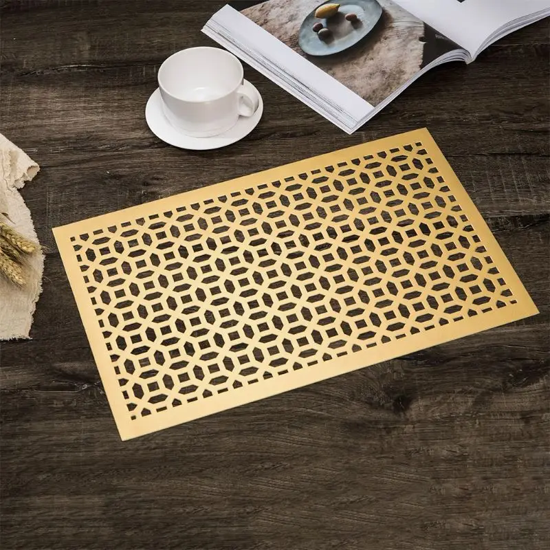 

4 Pcs Hollowed-Out Rectangle Placemats Heat Insulation Pad Washable PVC X42