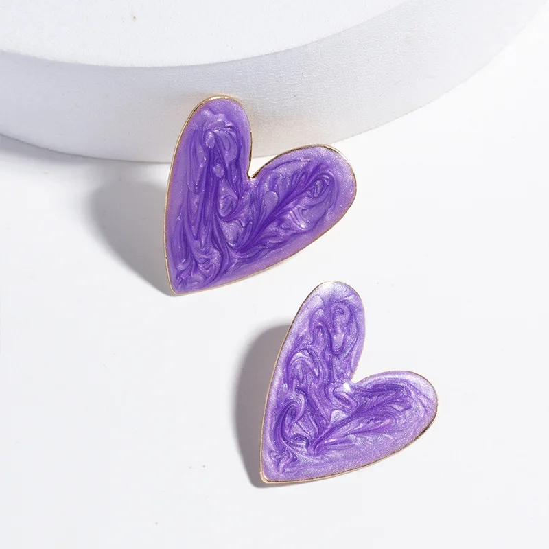 Stud Earrings Folding Heart Stud Earrings Women Colorful Pattern Graffiti Earrings Bridesmaid Gift Anniversary Jewelry Love