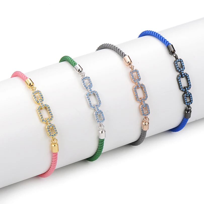 Neovivi Синий Циркон браслет с подвеской и геометрическим дизайном кабельная цепь из бисера и красочная Регулируемая цепь браслеты для женщин и мужчин ювелирные изделия