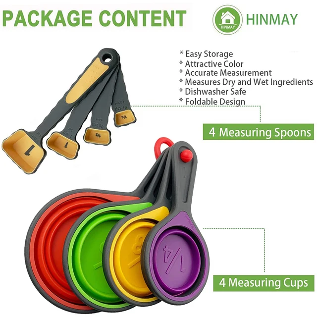 Szilikon Mérő Csésze És Kanálkészlet Összecsukható Sütésmérő Szerszám Kanál Sütéshez Konyhai Kézműves Kávé Liszt Méz Készítése - Image 3