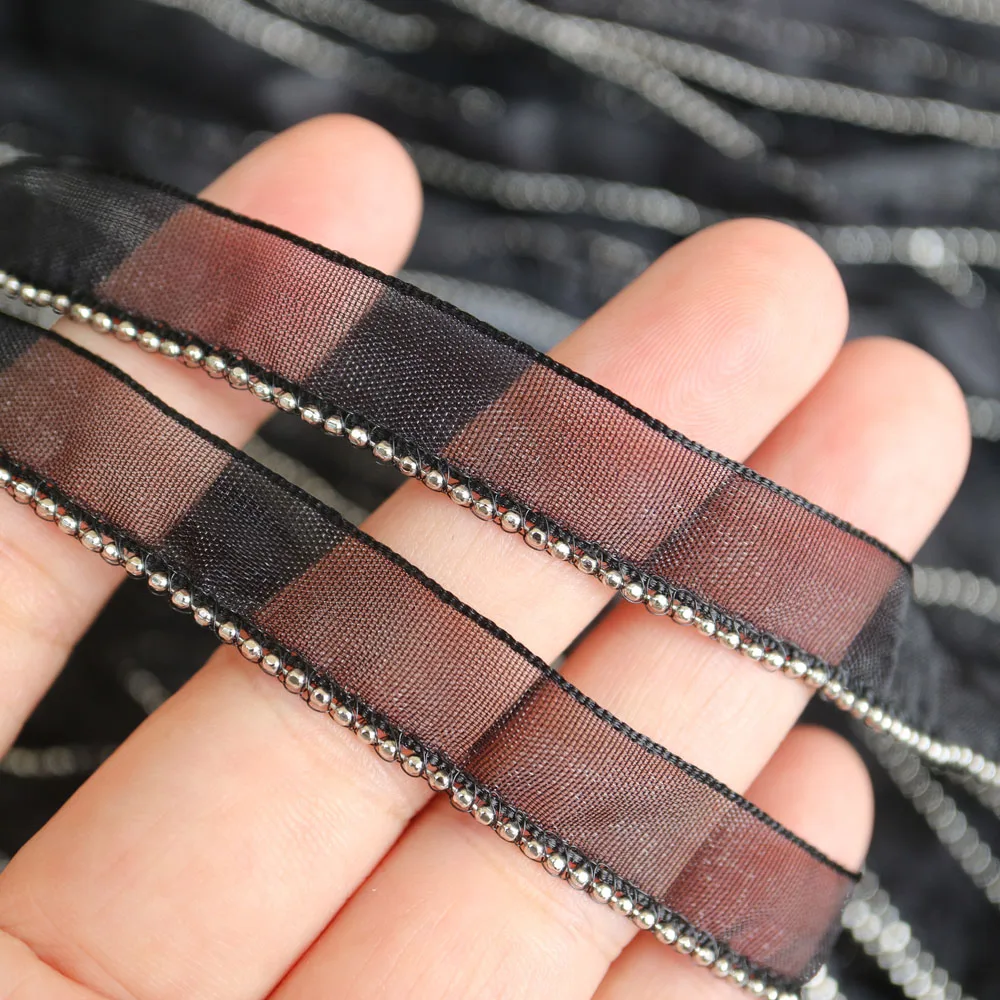 5yardsRhinestonebeadedblacklacetrimsforclothesSewinglace