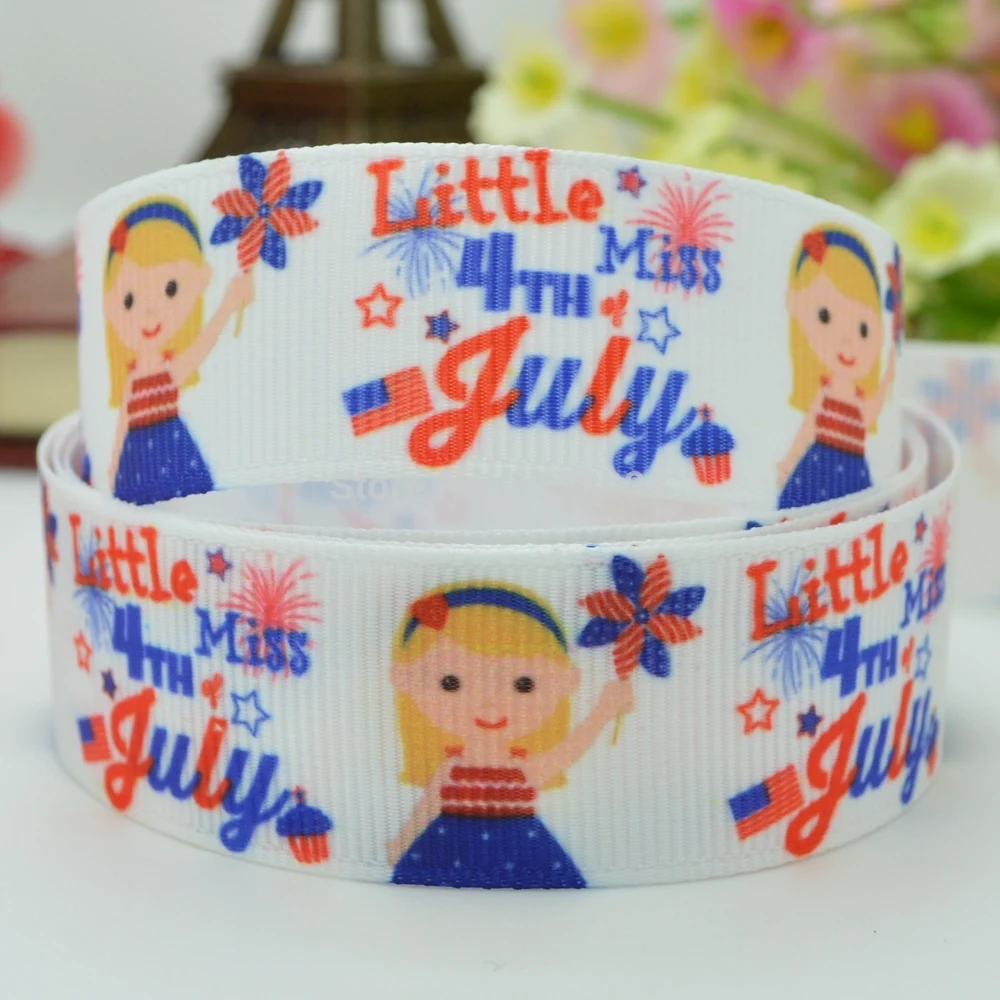 7/8&quot 22mm 4TH of July Independence Day red white blue Patriotic Girls Printed grosgrain ribbon hair bow 50YD |