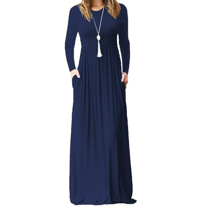 7 Colors Women Fall Solid Boho Dress Bohemian 2019 New Femme Long Sleeve Maxi O-Neck Casual Plus Size | Женская одежда