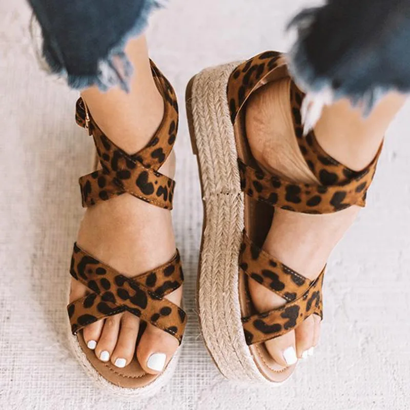 

Litthing New Platform Woman Shoes Open Toe Ladies Mid Heels Sandals Summer Shoes Leopard Buckle Woman Sandals Chaussures Femme