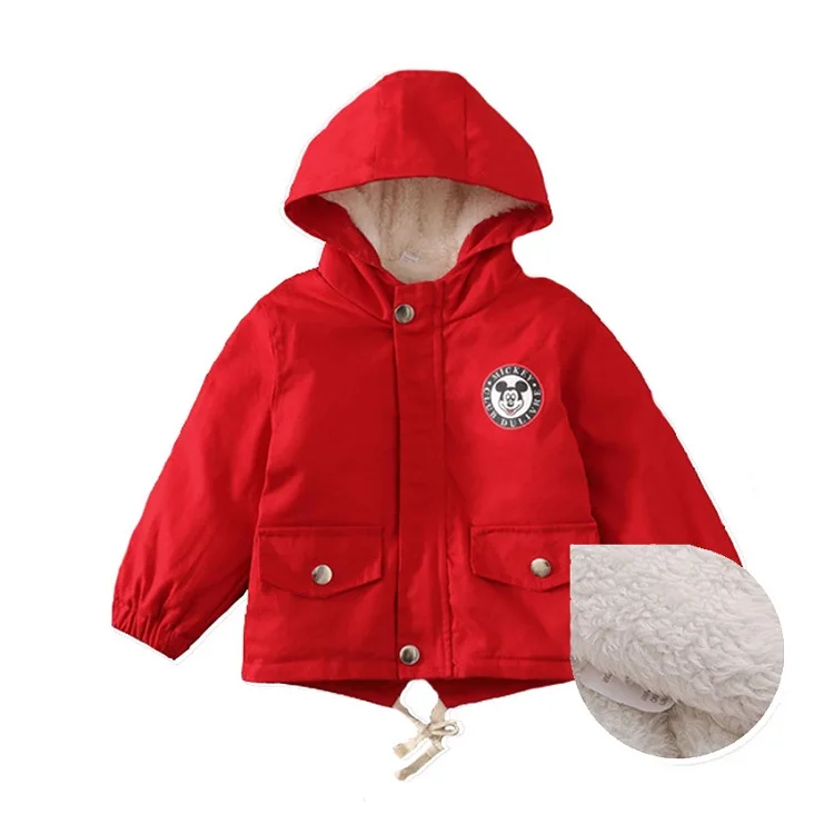 ZJHT флисовые куртки с Микки Маусом для маленьких мальчиков и девочек; зимняя одежда; Детские пальто с капюшоном; детская куртка-бомбер; ветровка; детская верхняя одежда; LM051 - Цвет: Fleece Red