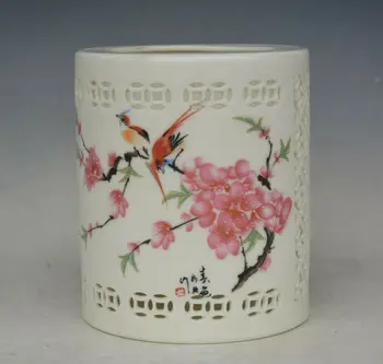 

Chinese porcelain Flowers and birds Pen Pencil Vase Brush Pot