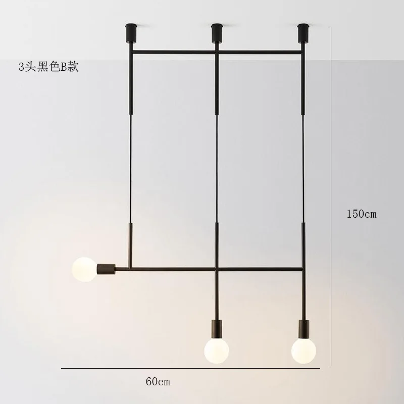 Модная люстра золотой черный длинный бар светодиодный Люстра дизайнерская Скандинавская люстра в стиле лофт промышленная лампа avize светильники - Цвет абажура: 3heads black