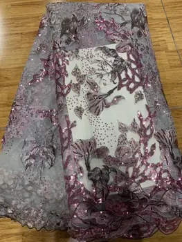 

Latest African Fabrics Flowers High Quality 2019 Nigerian Net Lace Fabric with Sequins Sequence Lace for Women Dresses