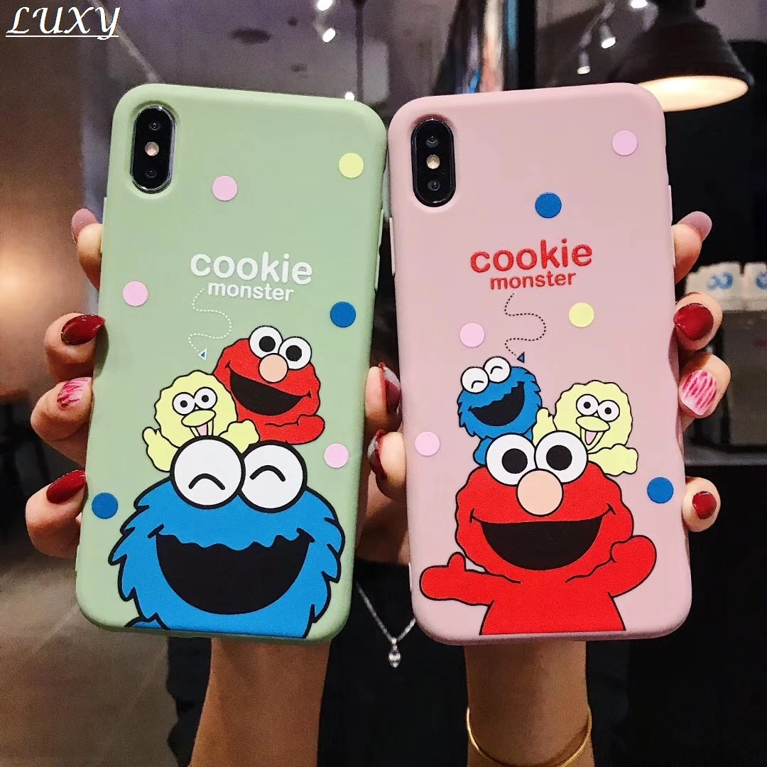 

Cute Cartoon Sesame Street cookiemonster elmo candy tpu cover for iphone X XS Max Xr 7 8 6 6s Plus Happy Family 3D Relief case