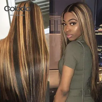 

COLODO Brown Highlight Wig Pre Plucked 13x6 Lace Front Wig Remy Brazilian Straight Lace Front Human Hair Wigs for Black Women