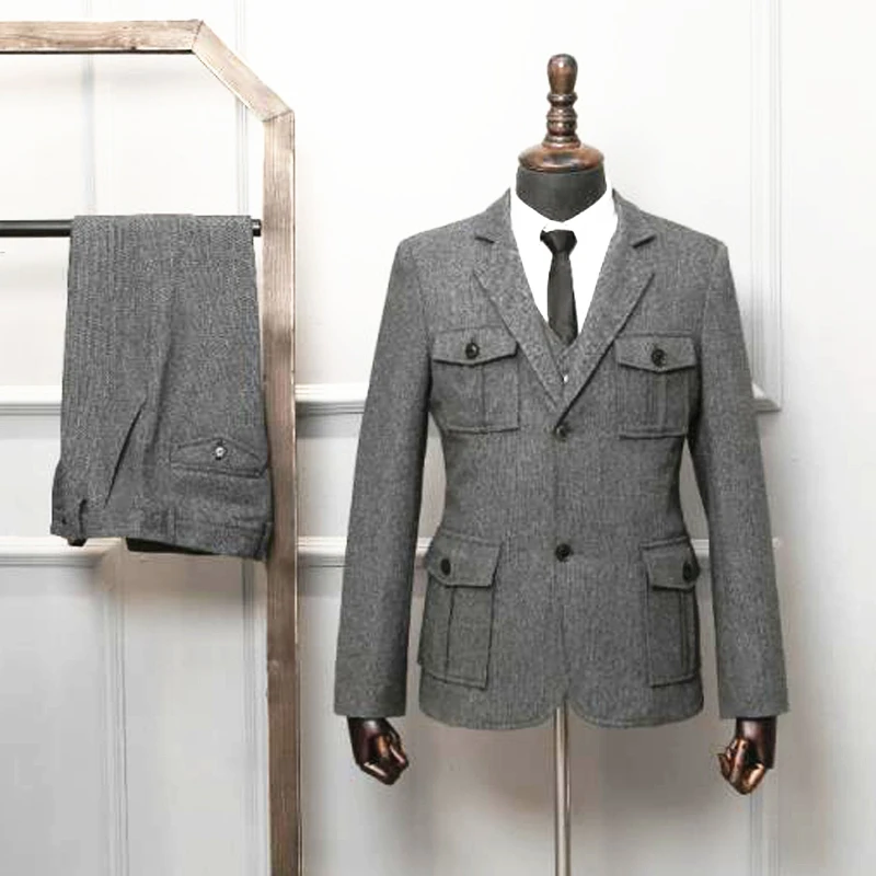 

Men Suits Tailor-Made 2 Pieces Tuxedo Double Breasted High Street Tweed Suits Formal Wedding Business Causal Prom Tailored