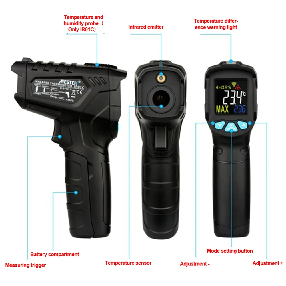 Portable Low Consumption Digital Industry Humidity Meter Handheld Non- Durable Multipurpose Outdoor Infrared Thermometer