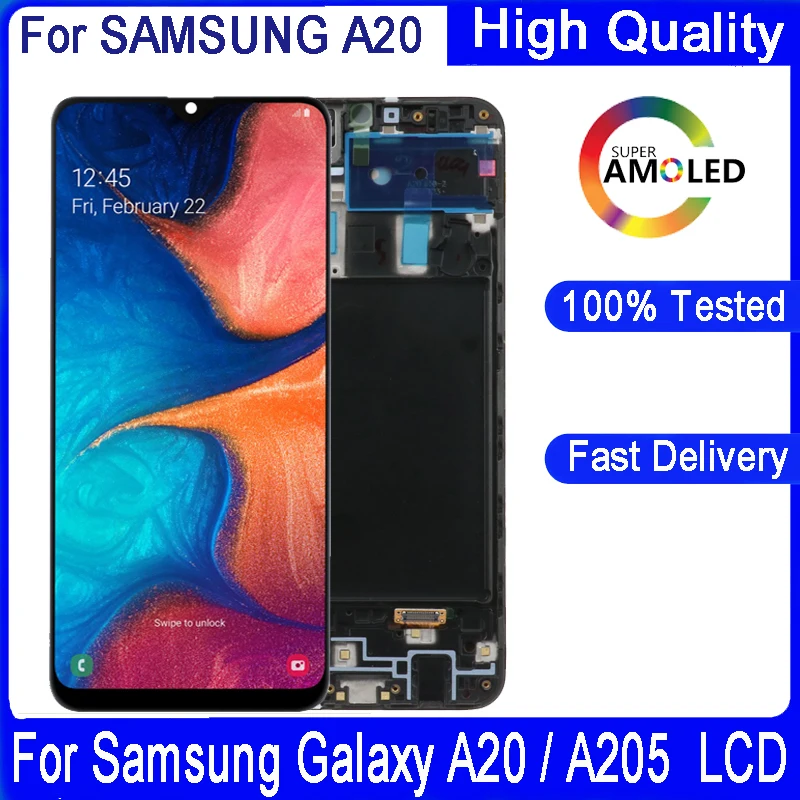 Оригинальный ЖК дисплей 6 4 дюйма для Samsung Galaxy A20 A205 SM A205F A205FN A205GN A205S A205YN с сенсорным