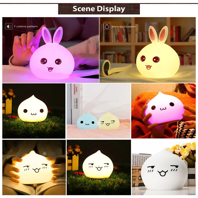 

Silicone Sensor LED RGB Silicone Night Light 7 Color Changing Mini Baby Bedside Lamp Sleep Atmosphere Light Christmas Gift