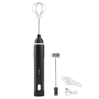 

Rechargeable Milk Frother Handheld Electric Foam Maker 3 Speed Stainless Whisk (Black)