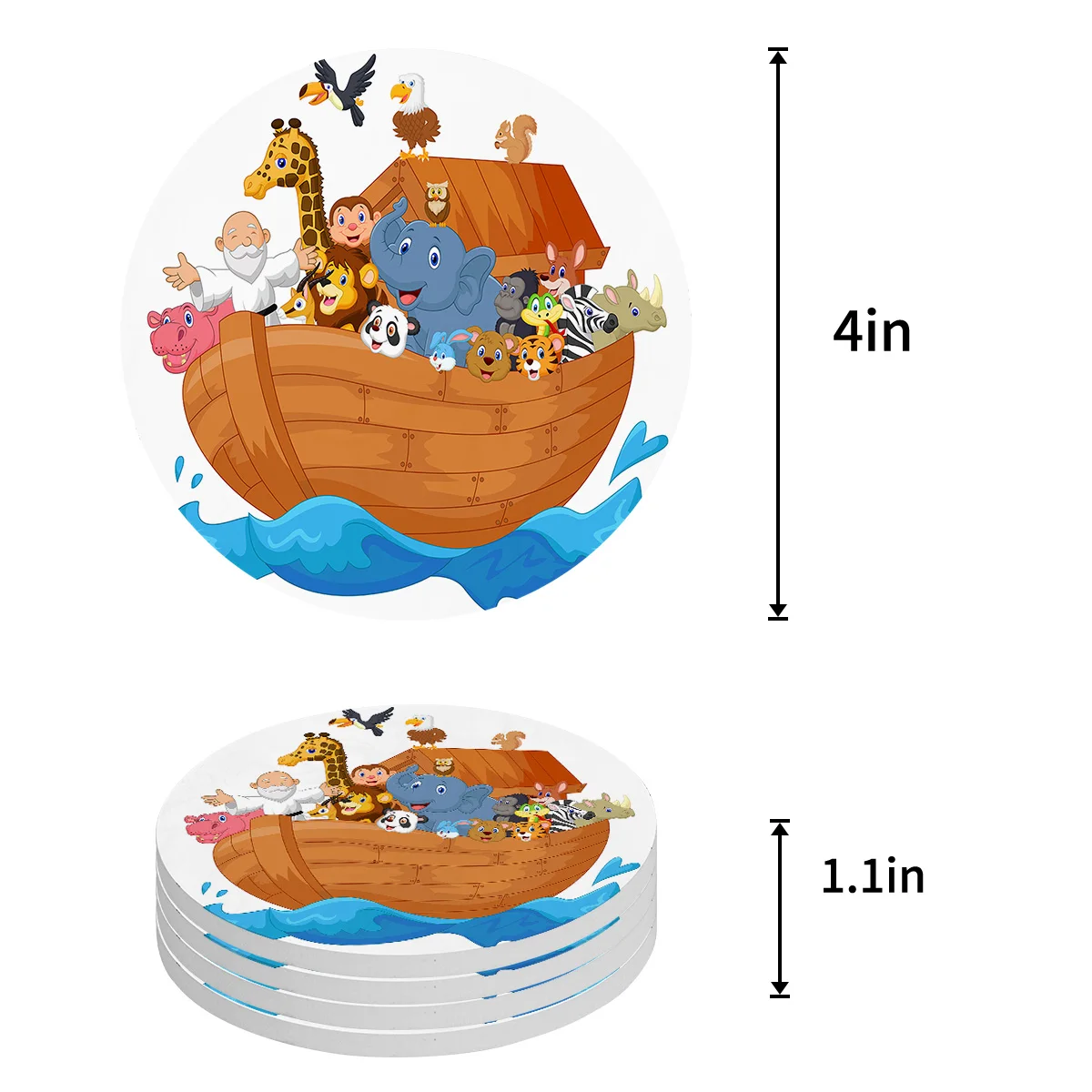 Noah'S Ark, мультяшная лодка, животное, керамическая подставка, подстаканник, коврики для кружки для напитков, нескользящая подстилка, настольные украшения для дома, кухонный инструмент