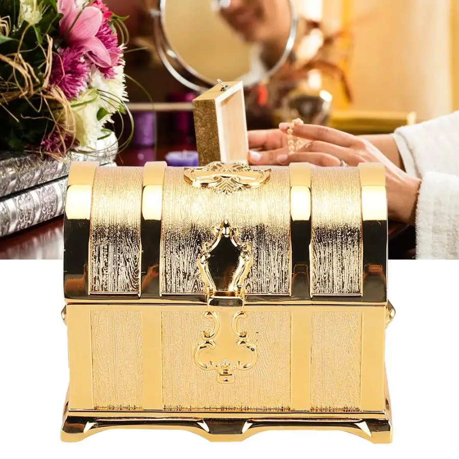 

Golden European Style Retro Treasure Chest Pirate Style Jewelry Container Accessory Storage Jewelry Box Case Organizer Holder j