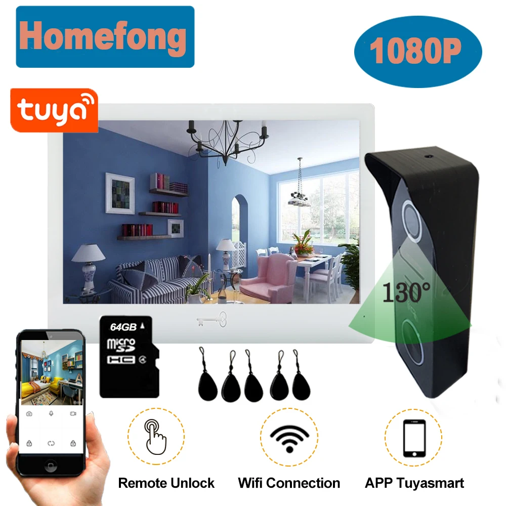[10 дюймов 1080P]Homefong Wi-Fi беспроводной сенсорный видеодомофон камера умный IP-монитор