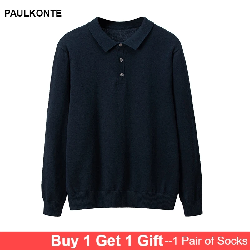 

2019 autumn and winter new men's business long-sleeved polo sweater high quality lapel cotton casual pullover