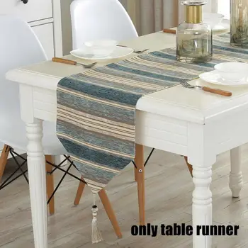 

Banquet Desktop Modern Wedding Party Table Runner Dinning Room Dustproof Colorful Stripes Home Decor With Tassels Hotel Kitchen