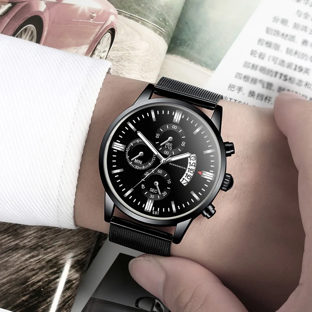 

Watch men Casual Slim Mesh Steel Sport WristWatch Mens Luxury Watches Quartz Busine Watch Clock Date Male Wrist Watch @3