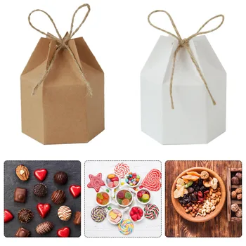

50pcs Kraft Paper Package Cardboard Box Lantern Hexagon Candy Box Favor and Gifts Wedding Christmas Valentine's Party Supplies