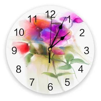 

Circular Wall Clock Flower Watercolor Art Wall Clock Home Decor Bedroom Silent Oclock Watch Wall for Living Room