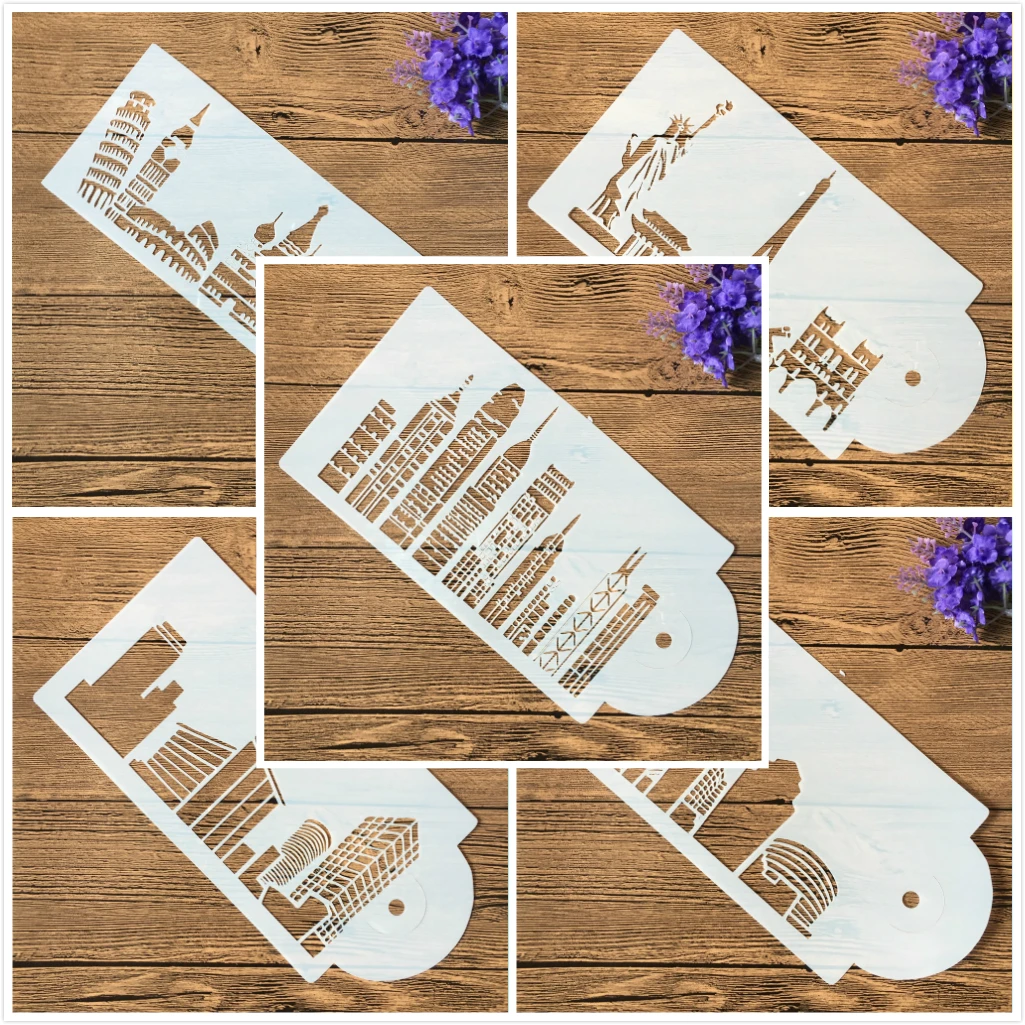 

5Pcs 26cm Metropolis World Building DIY Layering Stencils Painting Scrapbook Coloring Embossing Album Decorative Template
