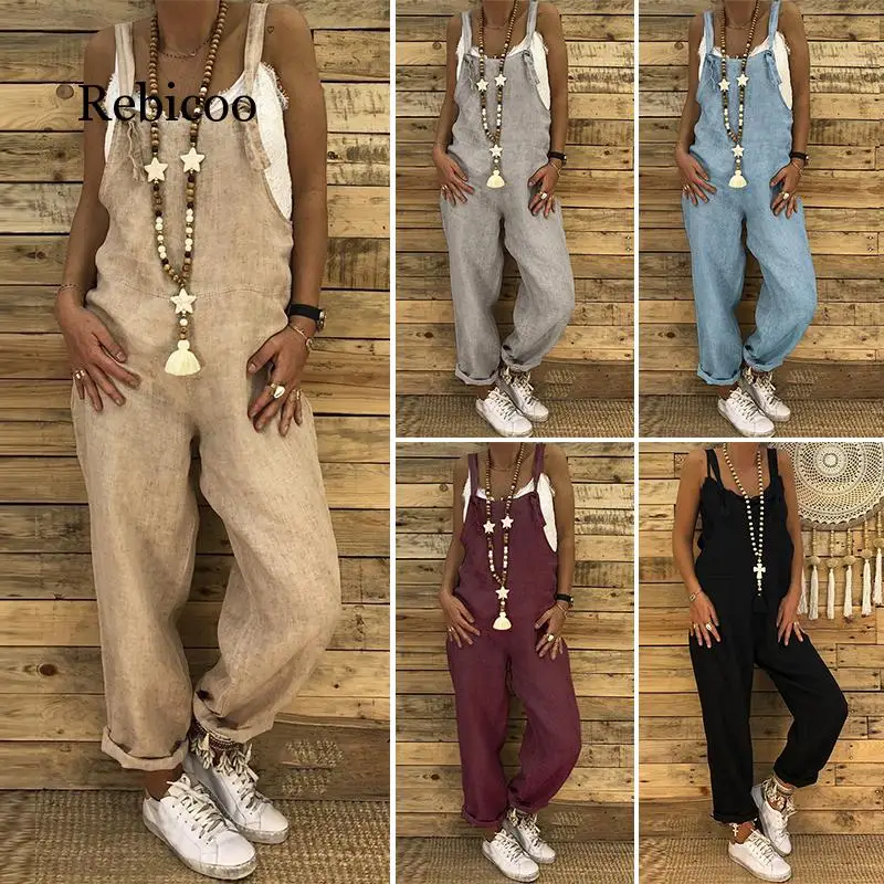 2019 женские комбинезоны ретро хлопок комбинезон женский шаровары плюс S-5XL |