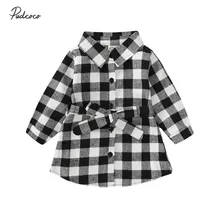 Брендовое рождественское платье для маленьких девочек 12 мес.-5 лет, рубашка в клетку с длинными рукавами и поясом, мини-платье, осенняя повседневная одежда