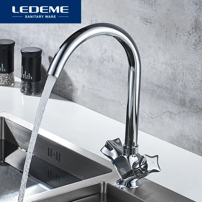 

LEDEME Kitchen Faucet Dual Holder Single Hole 360 Degree Swivel Flexible Kitchen Mixers Kitchen Sink Tap Taps L4087-2