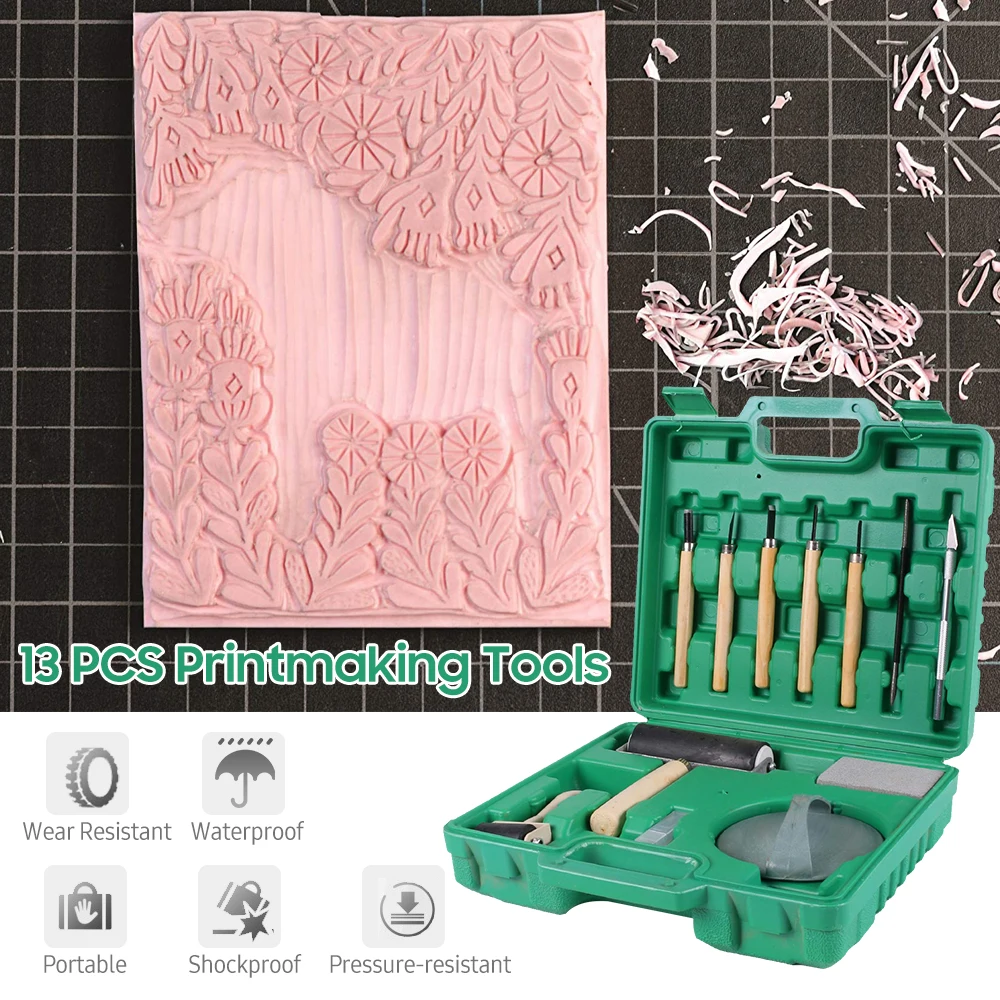 Printmaking Tools Kit with Carry Box Engraving Tools Wood Block
