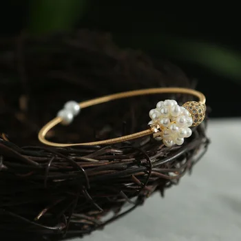 

2019 New Natural Pearl Popcorn 14K Gold-infused Fading Silk with Simple Temperament Pearl Bangle Bracelet Open Design