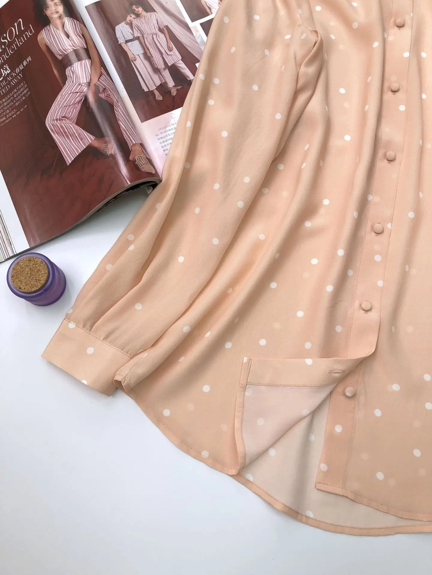 Polk Dot Print Женские рубашки из натурального шелка с длинным рукавом однобортные Элегантные Роскошные повседневные топы и блузки женская одежда
