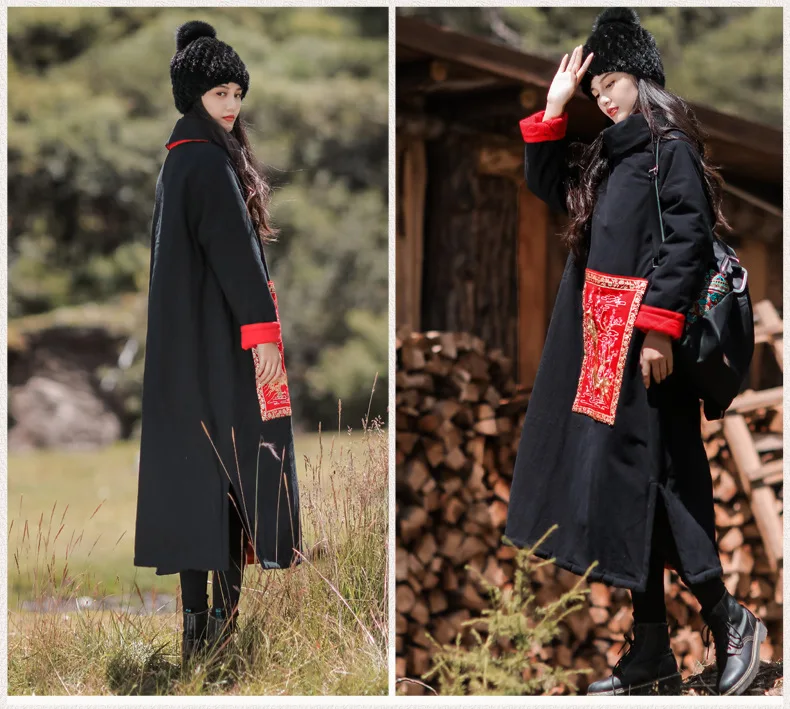 LZJN Winter Coat Warm Women's Jacket Cotton-padded Clothes Heap Collar Fashion Outerwear Embroidery Long Jacket Parka Plus Size  (13)