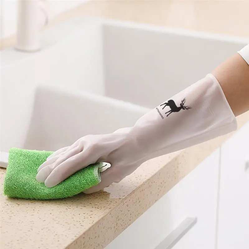 Резиновые перчатки для мытья посуды водонепроницаемые прочные кухонные перчатки для чистки тонкие с рисунком оленя защитные перчатки для рук перчатки для мытья