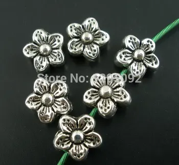 

750Pcs Metal Spacer Beads Flower Silver Tone Charms Jewelry Findings Component 9mm Dia.