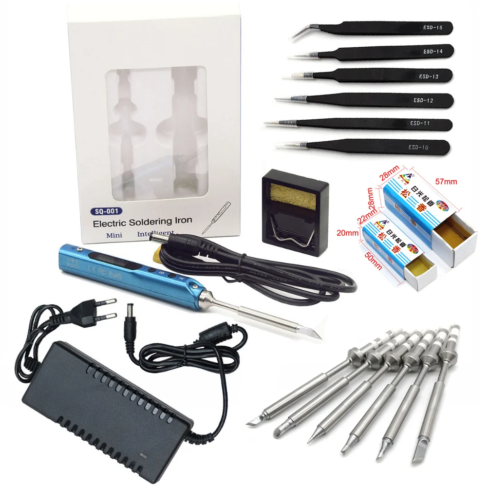 SQ001 electric soldering iron Mini Portable adjustable temperature 65W soldering station kit with DC power and TS100 iron tips