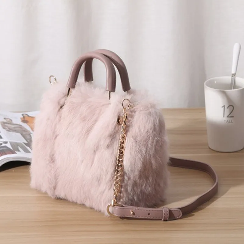 

Woman Rabbit Hair Shoulder Messenger Bag Luxury Handbags Designer Genuine Leather Flap Solid Drop Shipping Winter Fashion Trendy