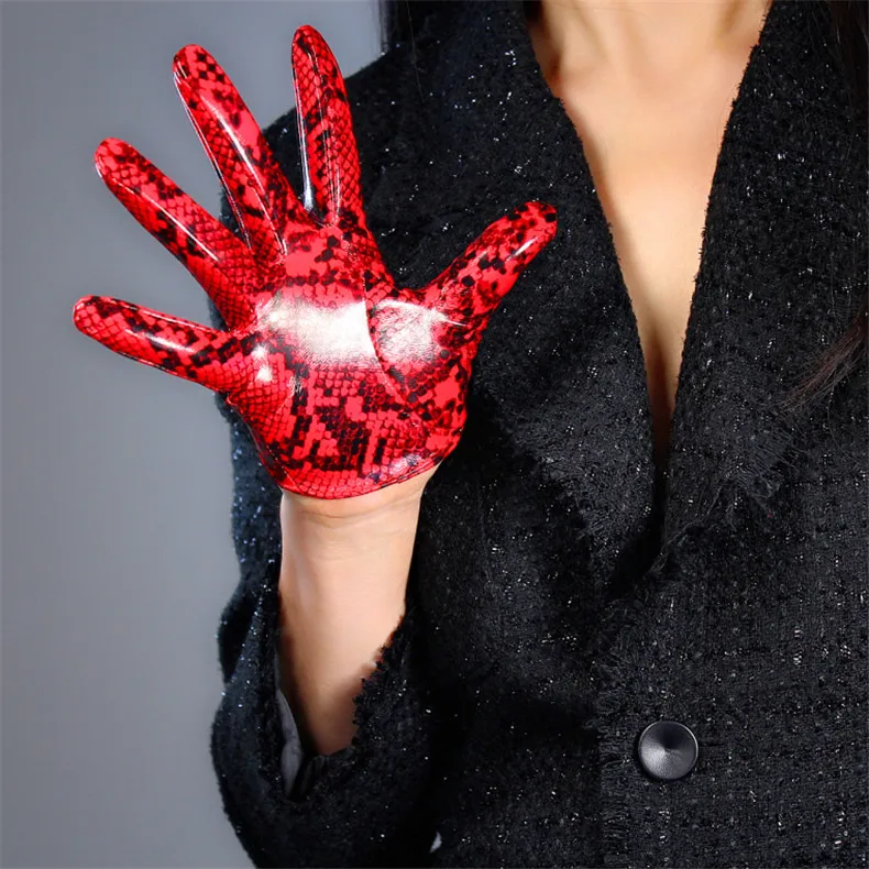 Snakeskin Extra Long Gloves 60cm Patent Leather Faux Leather PU Shine Leather Animal Pattern Python Red Female PU151