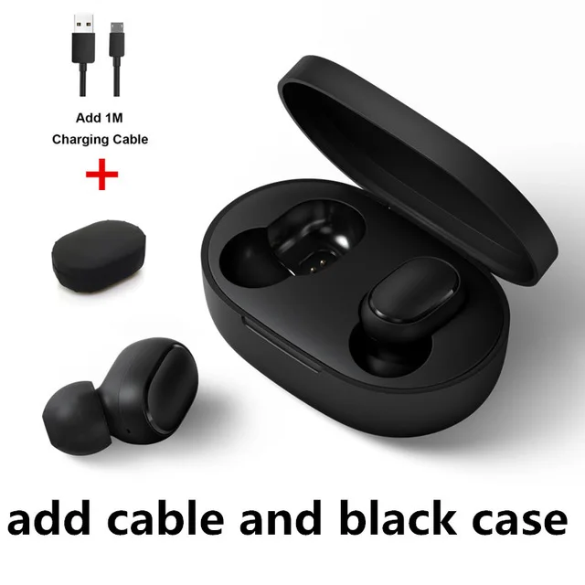 Xiaomi Redmi Airdots TWS Bluetooth наушники бас стерео Bluetooth 5,0 гарнитура с микрофоном наушники AI управление - Цвет: GB black case cable