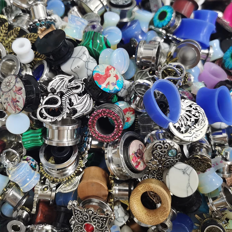 JUNLOWPY Wholesale 100pcs Stock Stainless Acrylic Ear Flesh Tunnels Ear