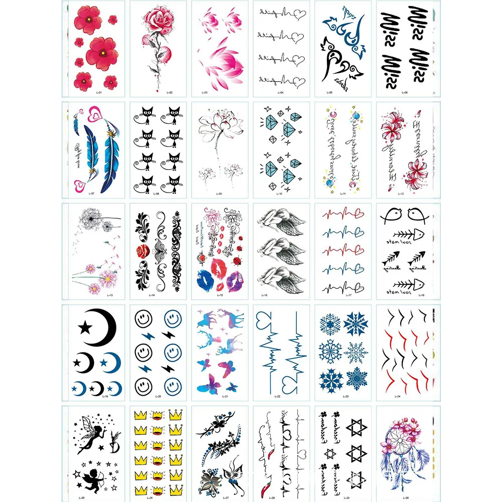 

30 Sheets Cute Cartoon Temporary Tattoos Party Waterproof Kids Adults Removable Couple Fake Tattoos Sticker SSwell