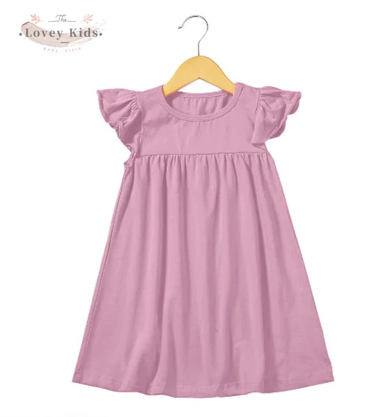 2020 Summer Baby Girls Dress 100% Cotton Soft Simple Solid Color Toddler Flutter Ruffle Sleeve Infant Children A-line Dresses |