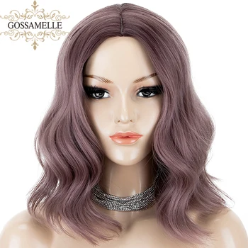 

Gossamelle Bob Wig Short Wavy Hair Synthetic Wigs For Women Ash Purple Synthetic High Temperature Fiber African American