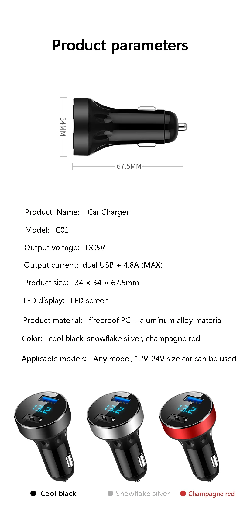 Автомобильное зарядное устройство с 2 usb-портами 3,1 А, ЖК-дисплей, быстрое автомобильное зарядное устройство с двумя портами USB 12-24 В, адаптер питания для путешествий, аксессуары для автомобиля