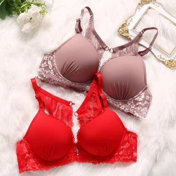 

Ladies Underwire Bra, Comfortable Gathering Bra, Large Size Detachable Double Strap Lace Trim Ladies Sexy Bra