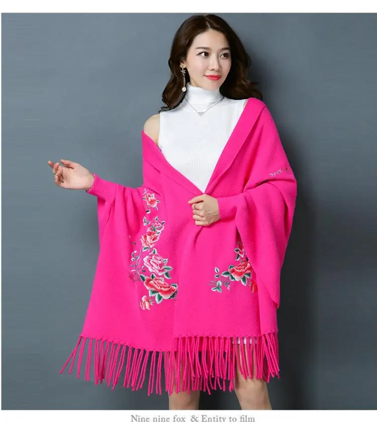 Новинка года. Шерстяной женский шарф с вышивкой. Длинная накидка; сезон осень-зима; утепленная теплая накидка. Китайский Стиль