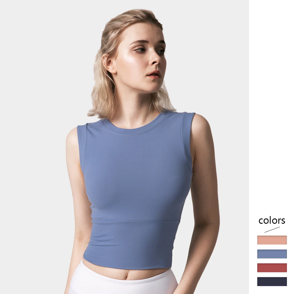 Женский укороченный топ для занятий спортом бега с круглым вырезом обтягивающий