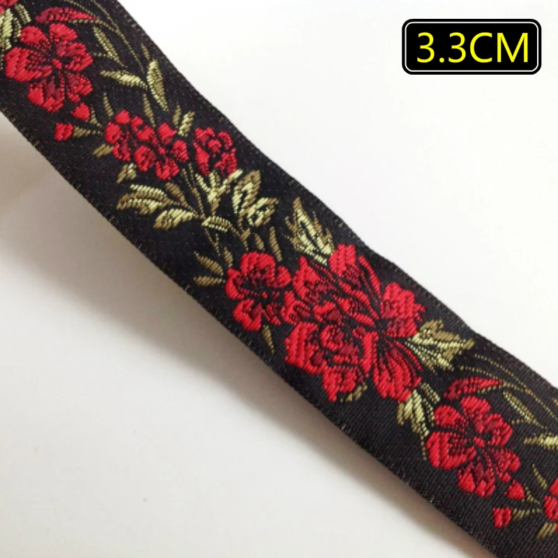 5 야드/로트 2CM 3.3CM 4CM 5CM 빨간 장미 꽃 짠 자카드 리본 패턴 커튼 및 의류 액세서리